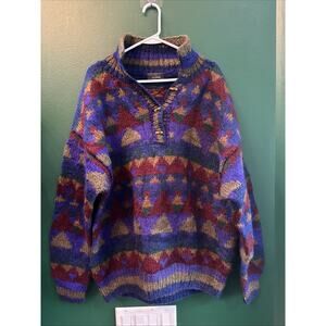 Vintage Lost Horizons Fair Isle Cottagecore Sweater 3X Aztec Handmade Wool 26x31